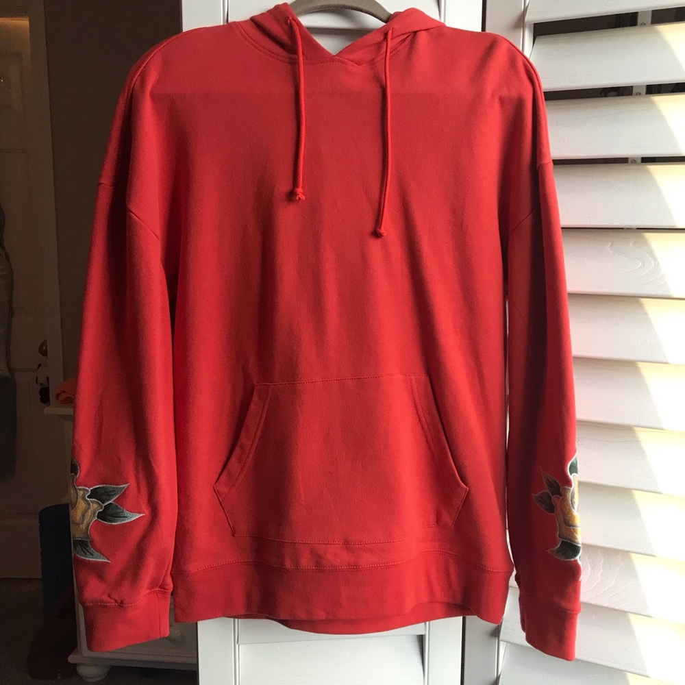 PacSun Orange and Yellow Embroidered Roses Hoodie